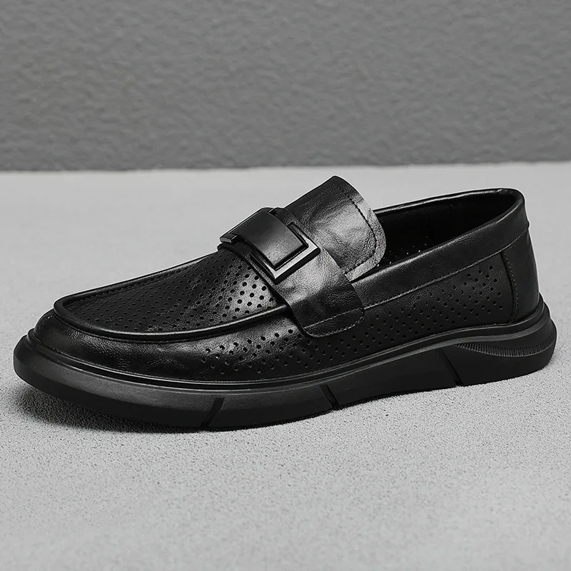 

Men Leather Shoes Breathable Business Summer Slip on Loafers Man Casual Black Flats Driving Walking Shoes Moccasins