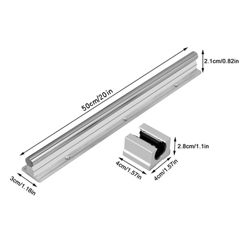 Linear Rails And Bearings,2Pcs Linear Guide Rail 500Mm +4Pcs Linear Bearing 12Mm Slide Blocks SBR12UU