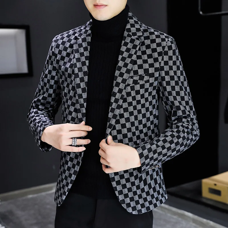 Autumn Winter Mens Suit Jacket New Luxury Fashion Personality Suit Fit Leisure Comfort Classic Plaid British Fashion Blazer Coat