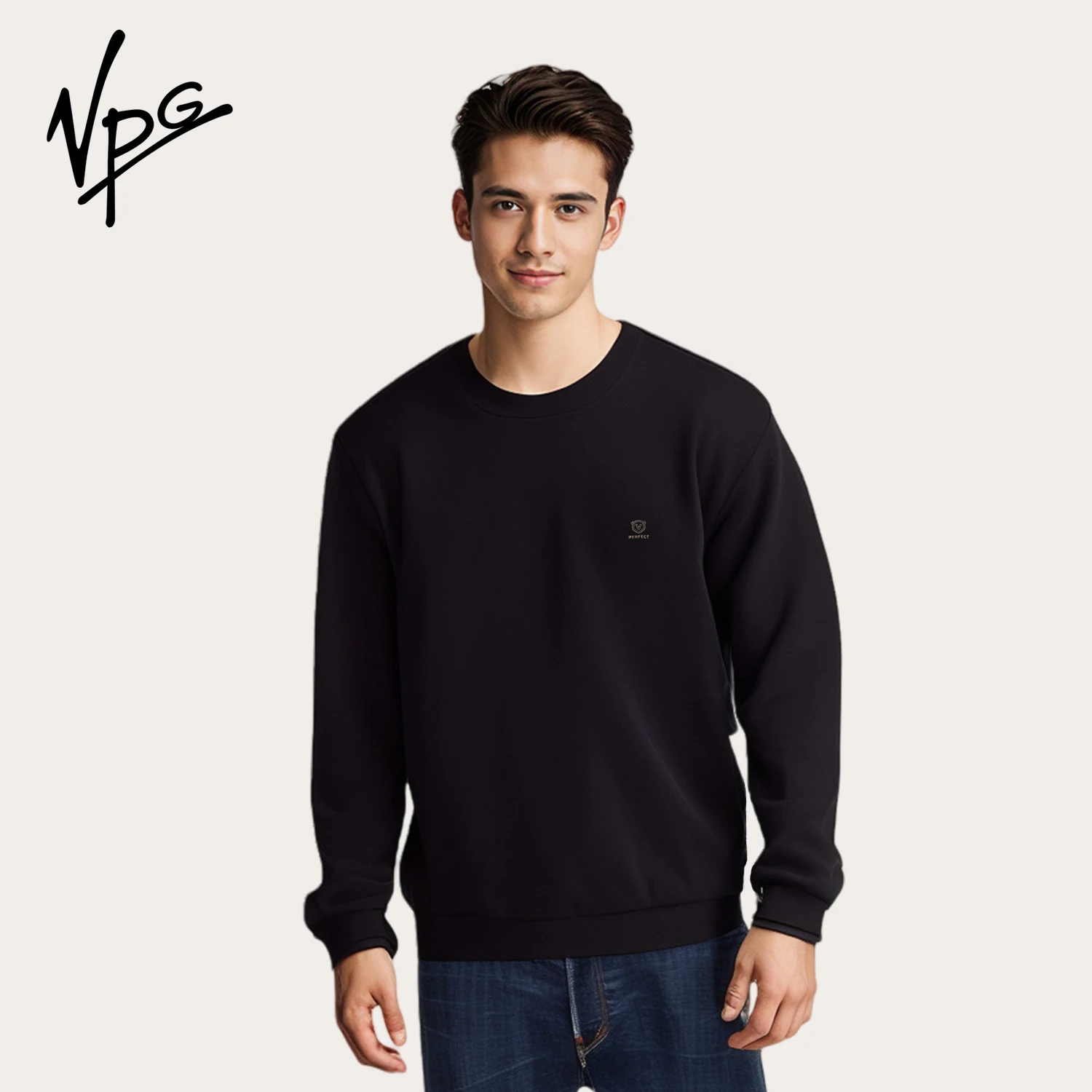 VPG Sweater pria kasual, atasan kasual leher O hitam nyaman hangat Musim Semi dan Gugur cocok untuk sehari-hari