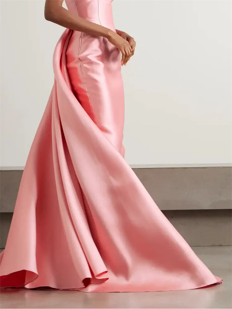 Robe de Soirée en Satin Sans Bretelles pour Femme, Vêtement Droit, Sexy, Fermeture Éclair Latérale, Longueur au Sol, Traîne de Balayage, Nouvelle Collection