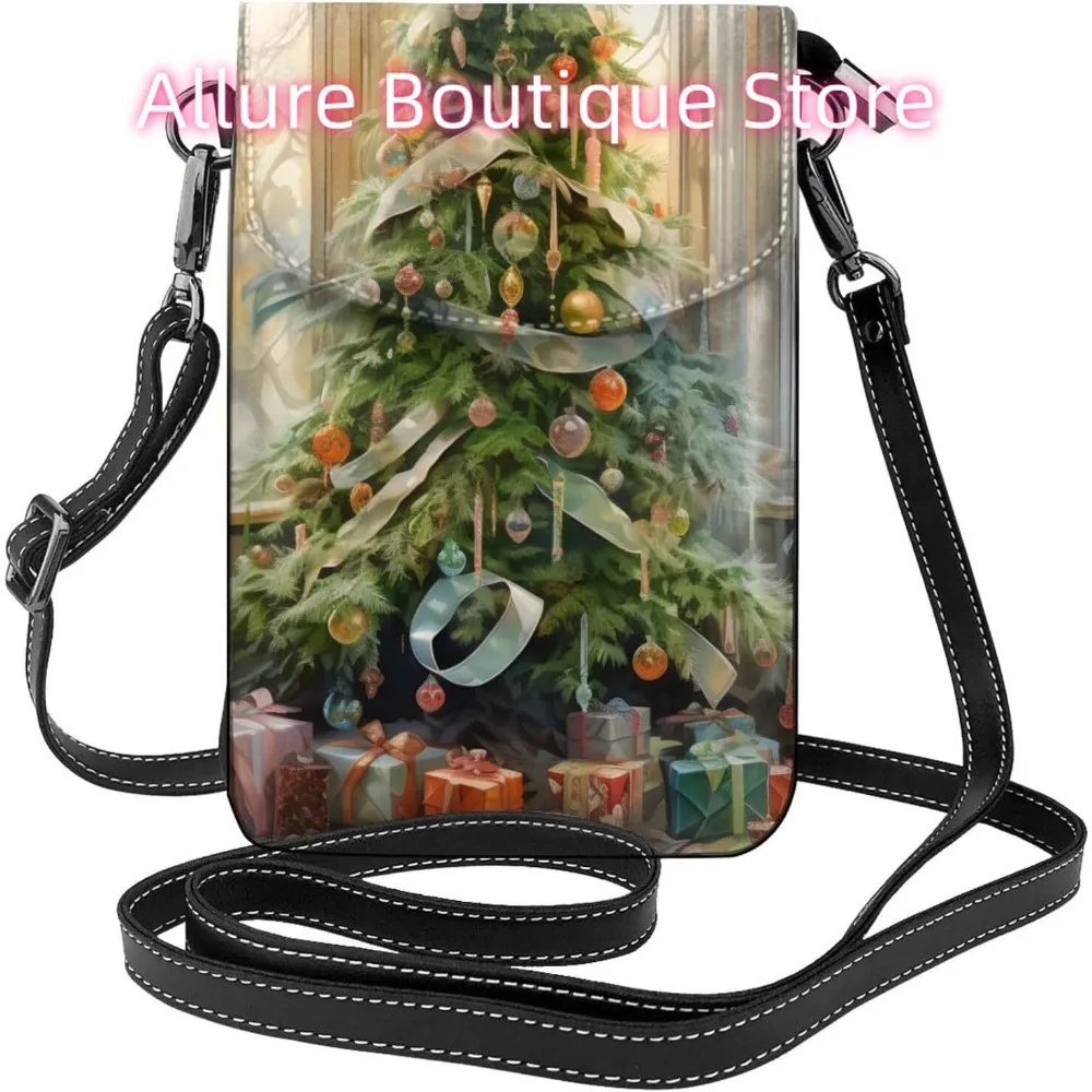 

Beautiful Christmas Tree Crossbody Bag for Women PU Leather Small Travel Cell Phone Pouch Lightweight Mini Phone Purse Wallet Cr