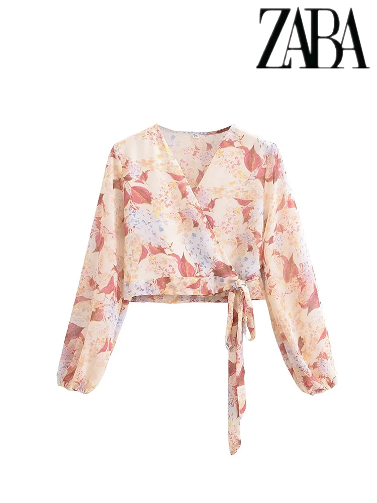 

TRAF Women's Sexy V-Neck Loose Cardigan Tops Casual Sweet Style Printed Tie Tops Summer Fashion Floral Short Long Sleeve Tops
