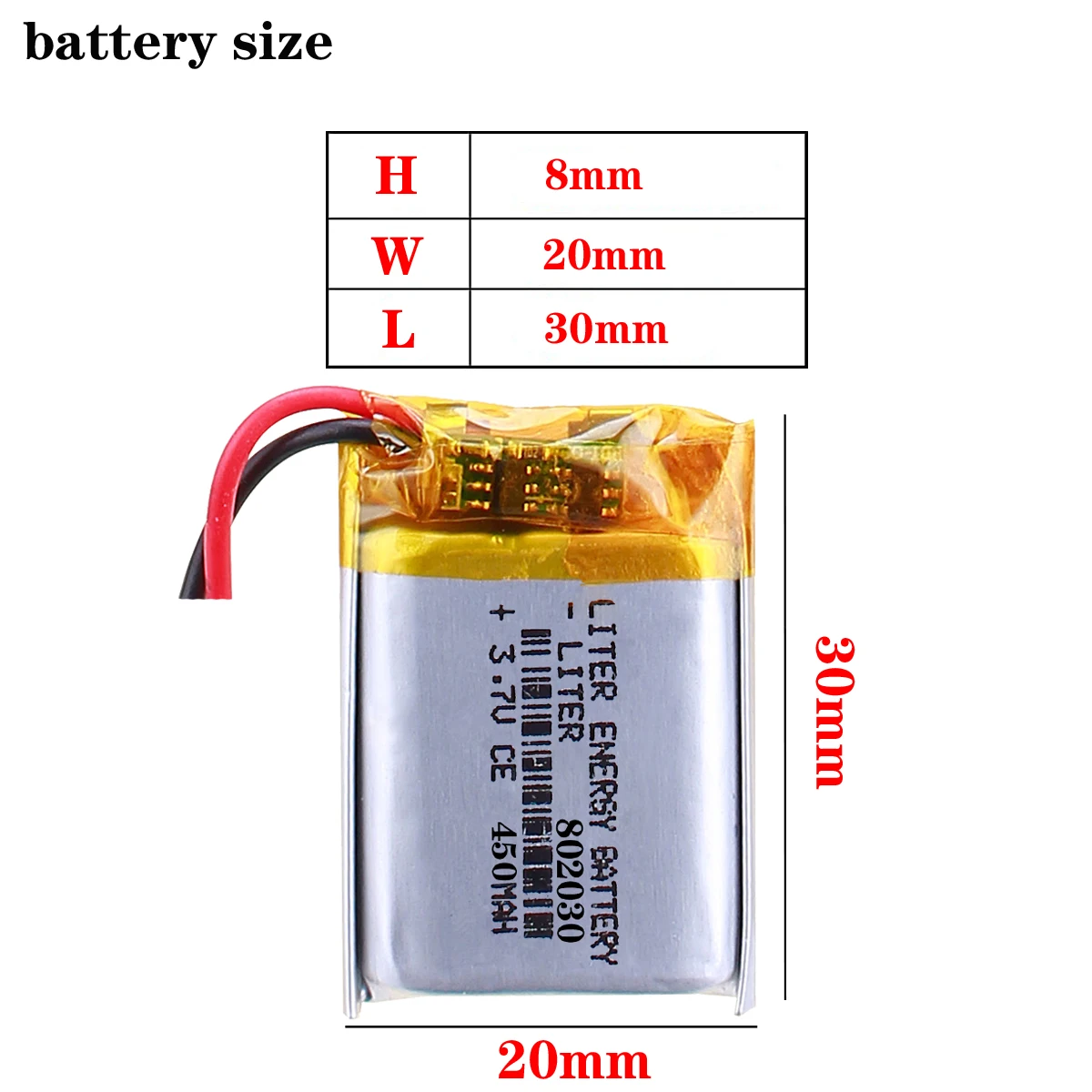 Liter energy battery 1pcs/lot 802030 450mAh 3.7V lithium polymer battery MP3 MP4 MP5 Li ion massager battery