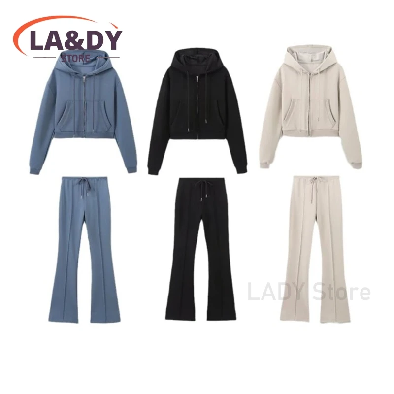 2024 Autumn Fashion Woman Hooded Pants Suit Female Casual  Loose Hoodie + Wide leg Pants Two Piece Set