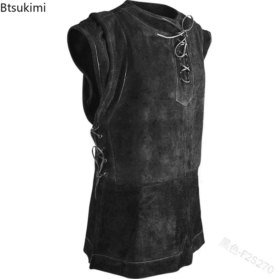 Men's Medieval Punk Vest Vikings Cosplay Archer Costume Adult Chest Body Armor Suede Larp Outfit Jerkin Coat Halloween for Men