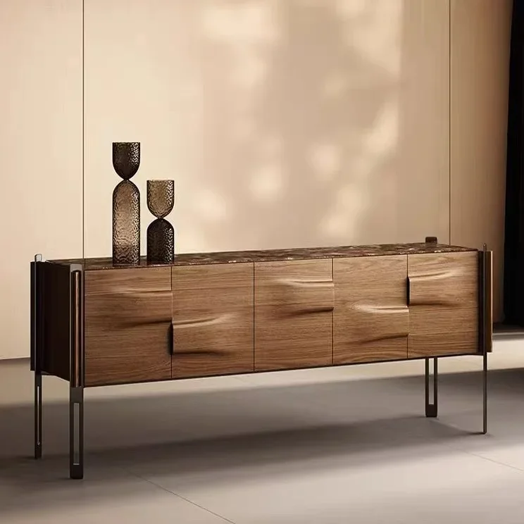 خزانة شرفة خشبية صلبة خفيفة فاخرة إيطالية حديثة وبسيطة وخزانة جانبية لتناول الطعام من الرخام وتخزين غرفة المعيشة في الفيلا #2