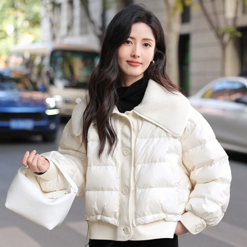 Winter Coat Female 2024 New Jackets for Women Korean Casual Warm Down Jacket Lamb Hair Patchwork Trendy Women\'s Outerwears