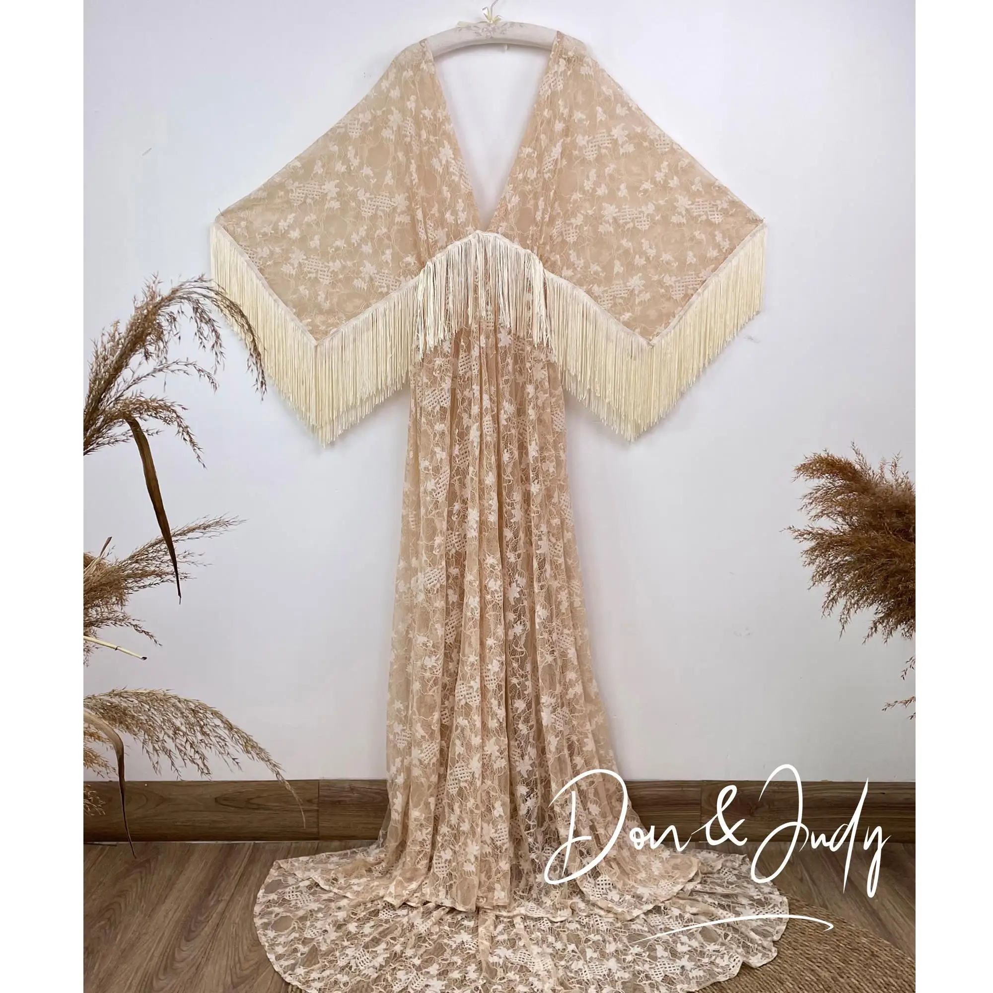 

Don&Judy Baby Shower Maternity Dress For Photo Shoot V Neck Lace, Tassel Skirt For Pregnant Lady Woman Dresses