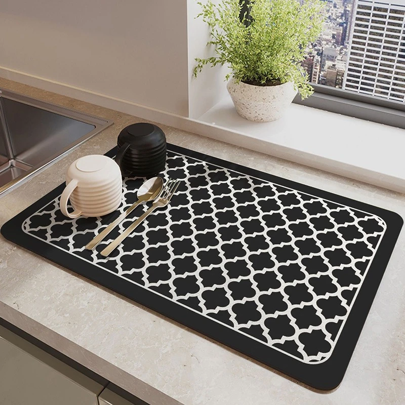 VIKAMA Moroccan Style Coffee Mat Super Absorbent Non-slip Drain Pad Kitchen Counter Protector for Coffee Machine Sink