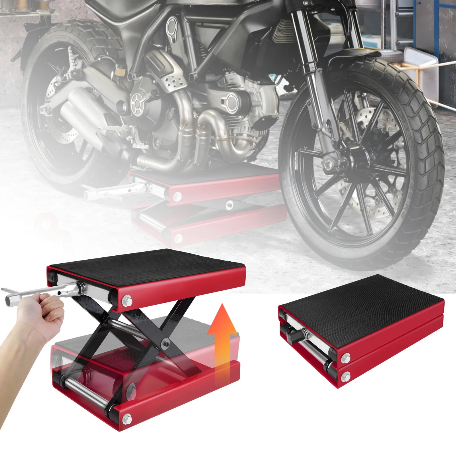 1100LBS Motorcycle Jack Center Scissor Lift Motorcycle Repair Lift Jack with Wide Deck&Handle,Heavy Duty Motorcycle Repair Tool