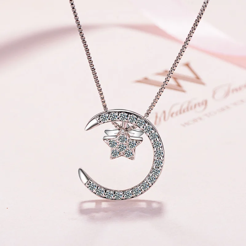 

New in 925 Sterling Silver Star Moon Neck Chain Necklaces For Women Luxury Jewelry Accesories Wholesale Everything