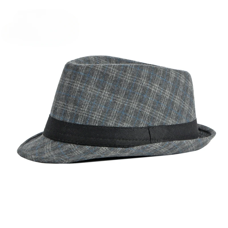 New Woolen Jazz Hat in Spring Autumn and Winter Men British Cultural Performances Thickened Joker Check Top Hat Women.