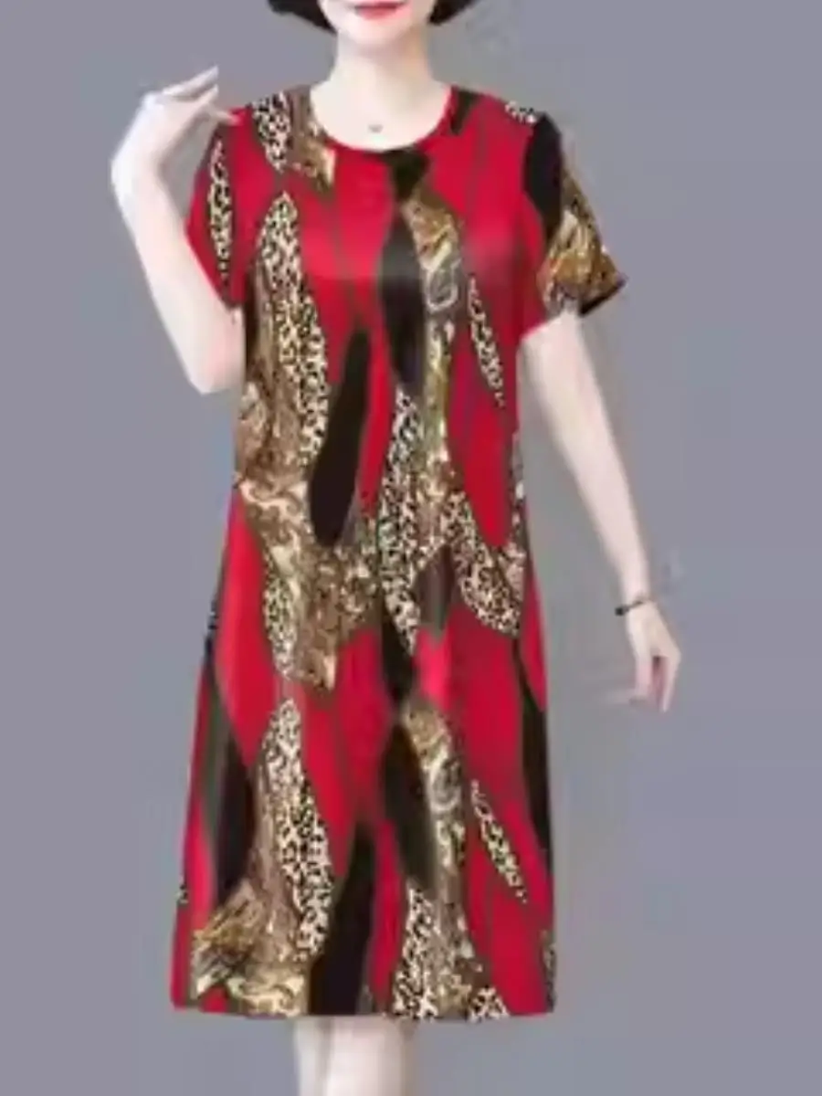 Casual Ice Silk ort Sve Dr dla mam w średnim wieku Luźne, wyszczuplające letnie nowości w modnym stylu z nadrukiem Odzież damska Akcesoria