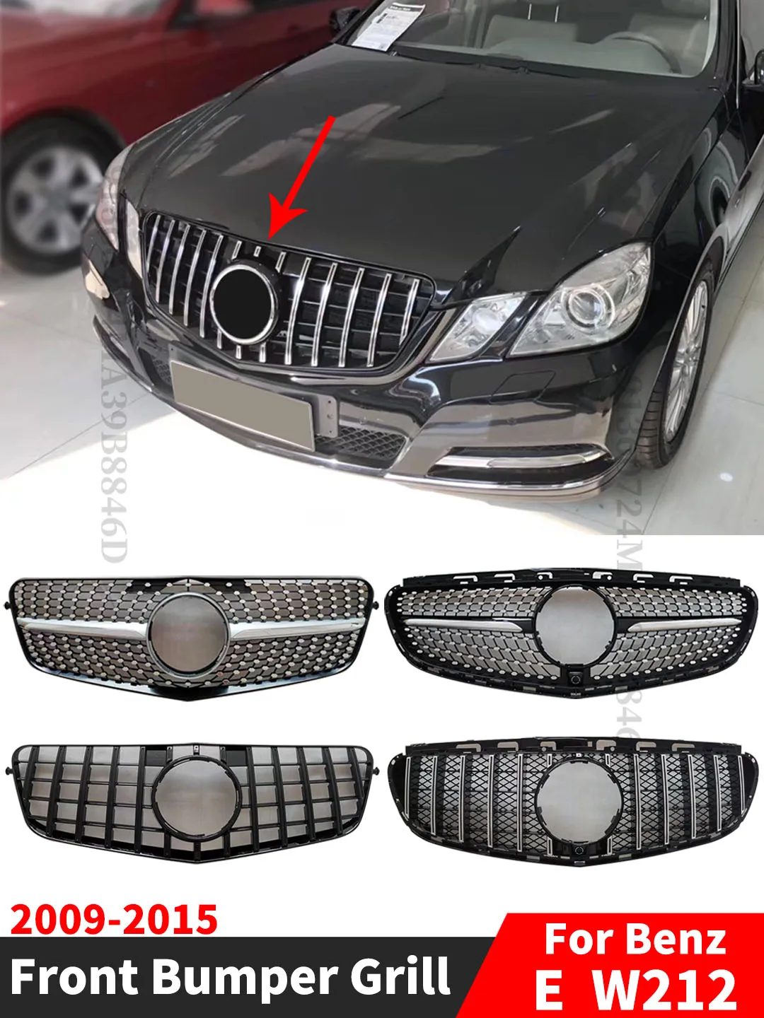 

Front Grille Bumper Grill Grid GT Diamond Styling Hood Mesh For Mercedes Benz E W212 2009-2015 E260 E300 E350 E200 Tuning Part