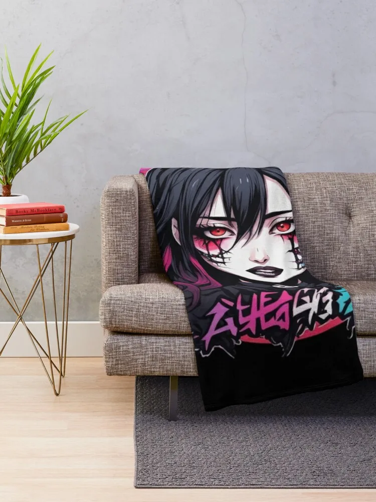 Retro Cyber Goth Girl, Dark, 90s Anime Throw Blanket Furrys Multi-Purpose Luxury St Blankets