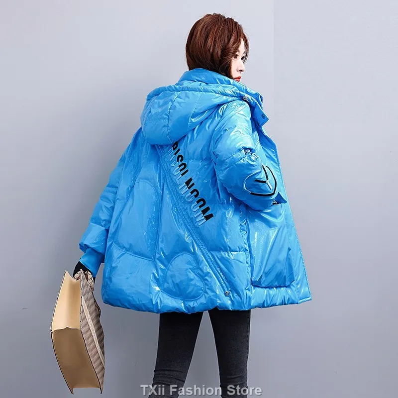 Korean Fashion Winter Short Jacket Women Waterproof Shiny Candy-Colored  Down Padded Coat Female Loose Hooded Parker Overcoat