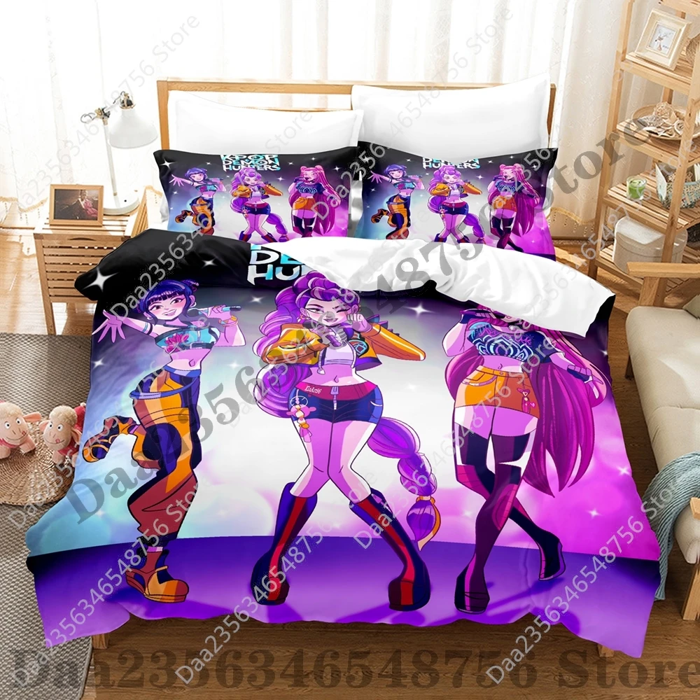 Kpop شيطان الصيادين طقم سرير واحد التوأم كامل الملكة الملك الحجم طقم سرير غرفة نوم الكبار غطاء لحاف مجموعات رومي ميرا زوي غطاء سرير