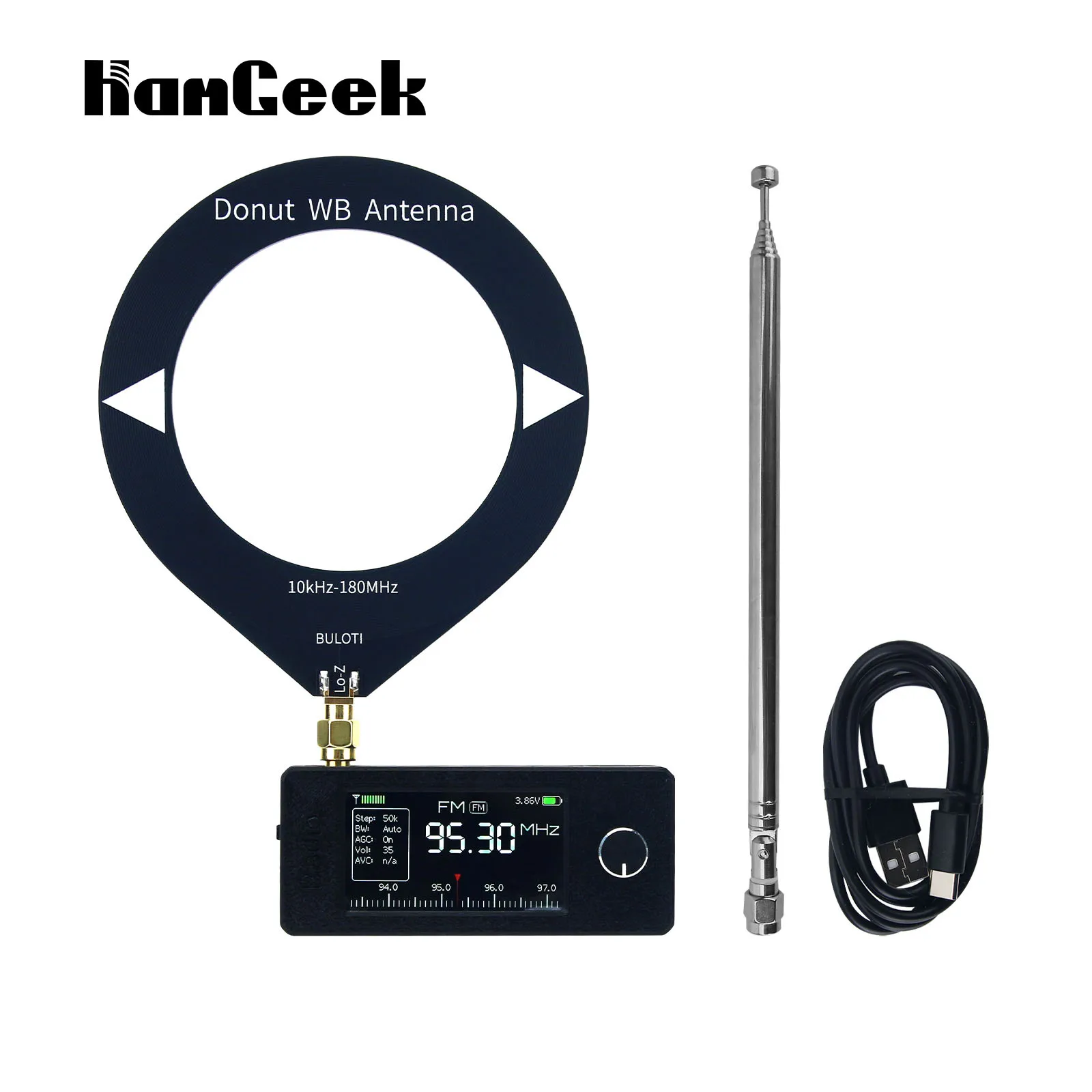 HamGeek Mini SI4732 0.5-108MHz Portable Radio LSB USB AM FM All Band Radio with Donut WB Antenna