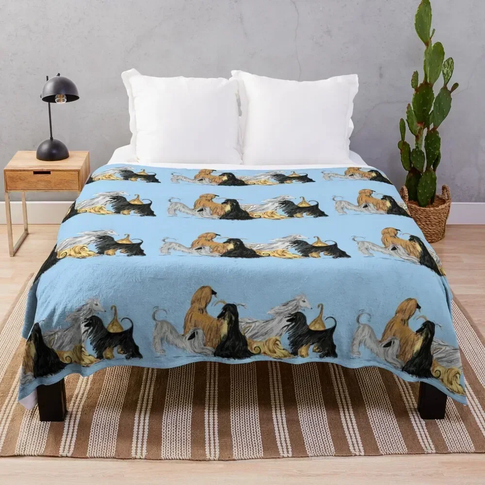 

Afghan hounds, on blue Throw Blanket Beautifuls Bed covers Tourist Blankets