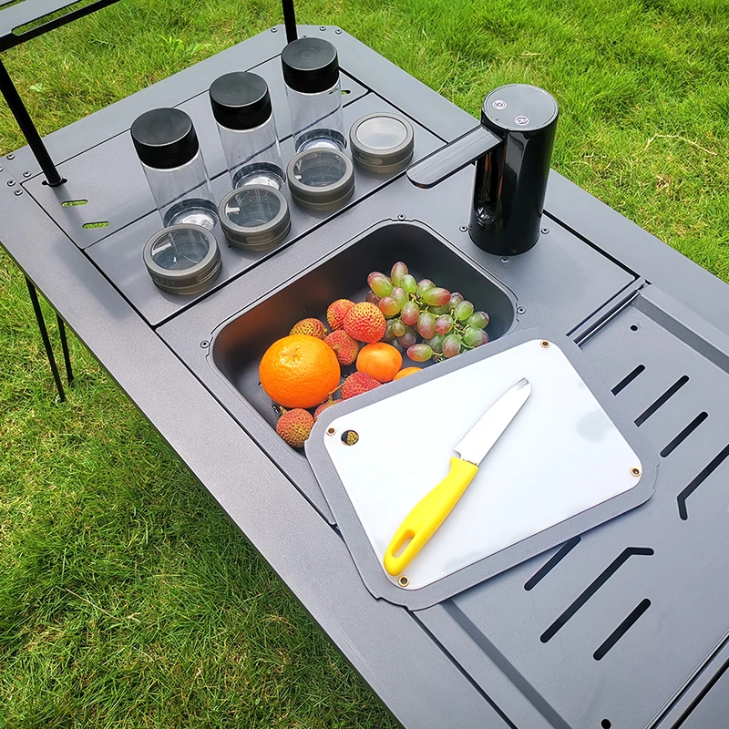 Aluminum Alloy IGT Outdoor Camping Sink with Tea Tray & Cutting Board - Foldable Accessory for Outdoor IGT Table