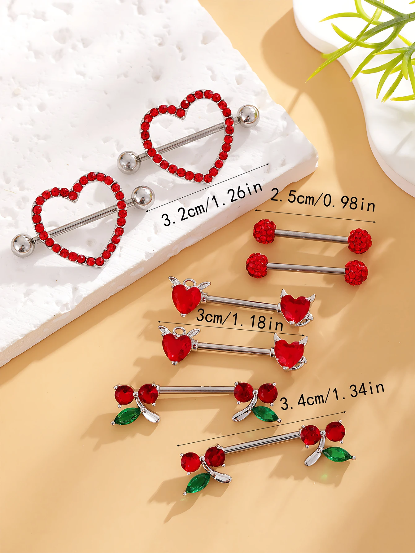 14G Edelstahl Nippelpiercing Set Nippelringe Barbell Pack Rote Kirsche Kuchen Nippel Schmuck Bulk Kristall Nippelpiercings – Detail 8
