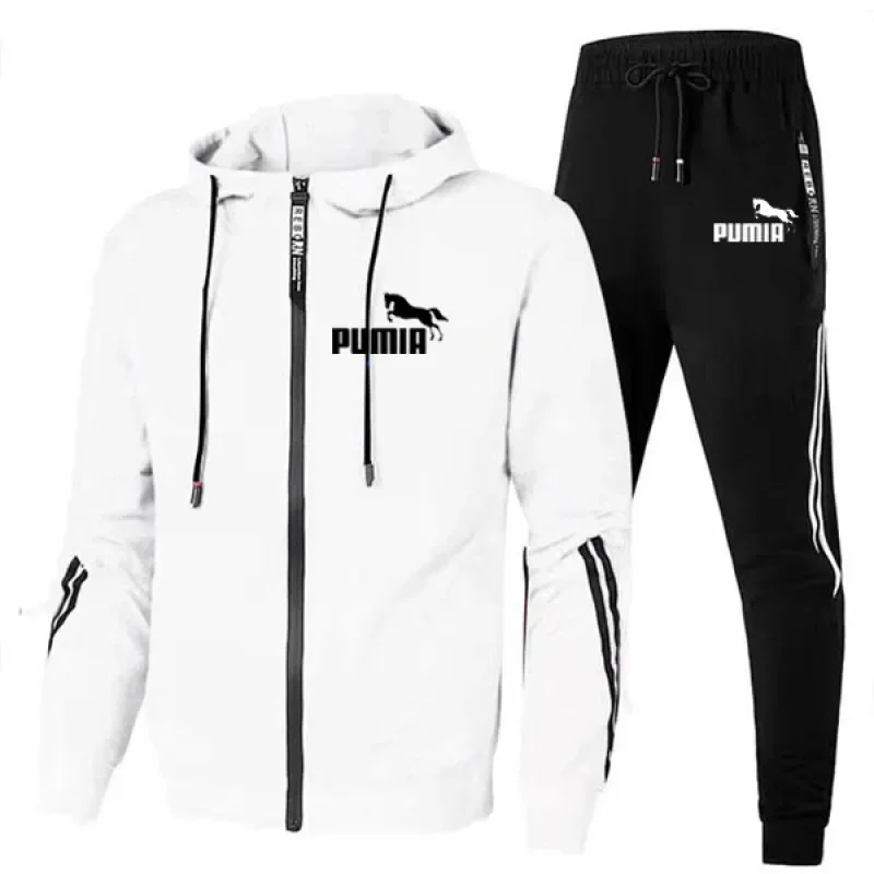 Fato de treino masculino, moletom com capuz, moletom casual estampado esportivo, roupa de corrida, outono, inverno, 2 peças