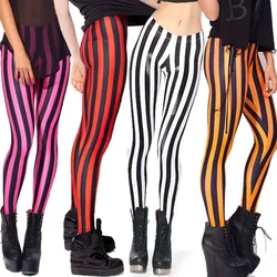 Striped Print Women Leggings Slim Fitness Yoga Workout High Waist Leggings Trousers Silky Touch Fabric Plus Size