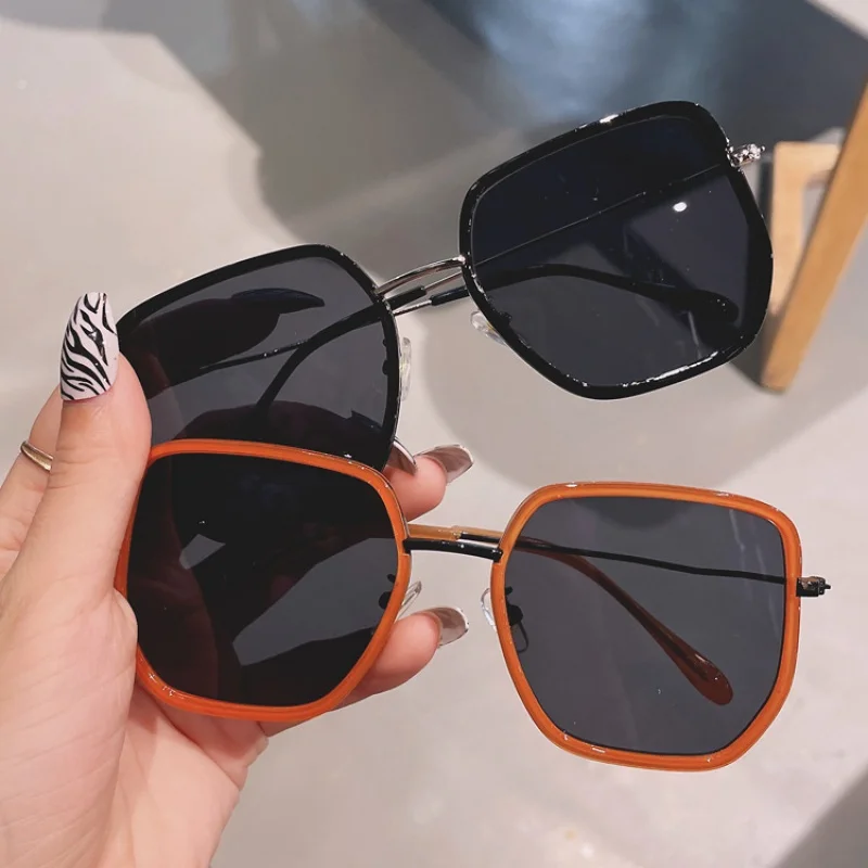 

New Orange Square Frame Sunglasses Women's Summer Sun Protection Large Frame Face-Looking Small Sunglasses Men