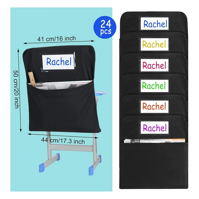 6Pcs Chair Storage Pocket Chair Bag Chair Pockets For Classrooms Student Chair Pockets Chair Organizer With Name Tag