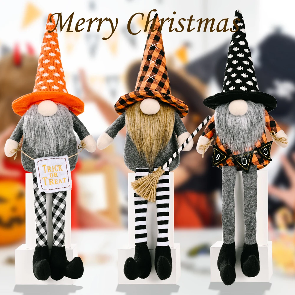 

Rudolph Faceless Doll Christmas Decoration for Home 2023 Halloween Witch Cloak Long Legged Figure Desktop Decoration Kids Gift