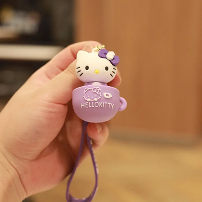 Hello Kitty Keychain Kawaii Sanrio Accessories Cartoon Doll Ornaments Pvc Soft Rubber Cup Kt Bag Pendant Car Keyring Girl Gift