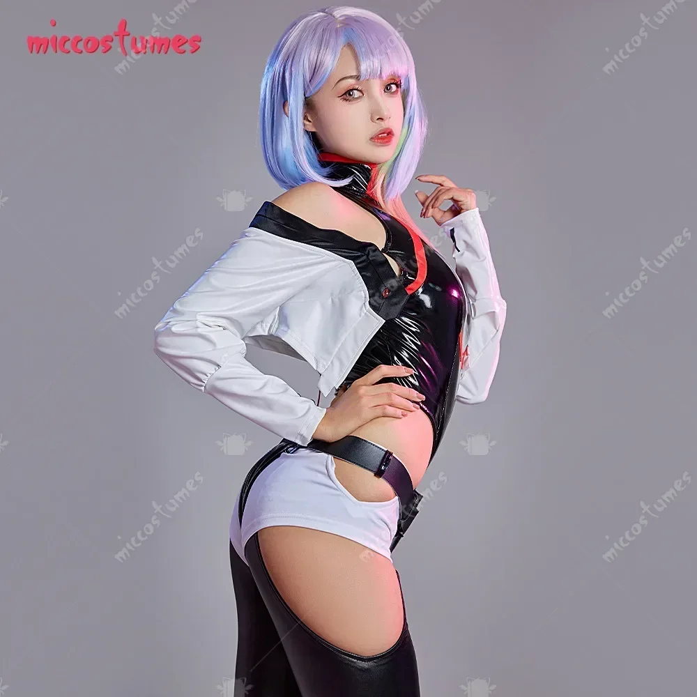 Miccostuums Vrouwen Lucy Cosplay Kostuum Punk Bodysuit Set Met Pruik