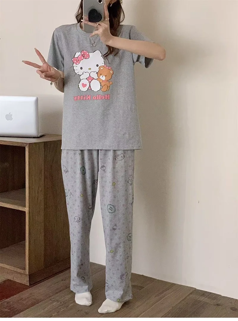 Летние пижамы с рисунком KT Cat, женские летние шорты с короткими рукавами, комплект большого размера