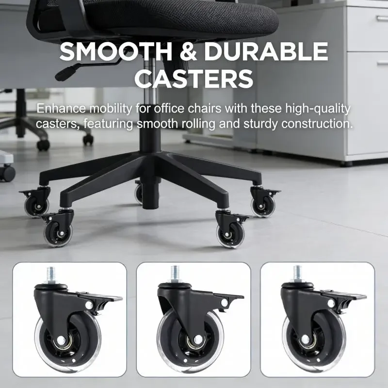 4Pcs 3 Inch Heavy Duty PU Caster Wheels Silent Brake Universal M6/M8/M10 for Trolley Cabinets Storage Shelf Furniture