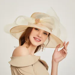 Fashion personality organza flat cap exquisite elegant British style banquet top hat women's travel sunscreen visor hat