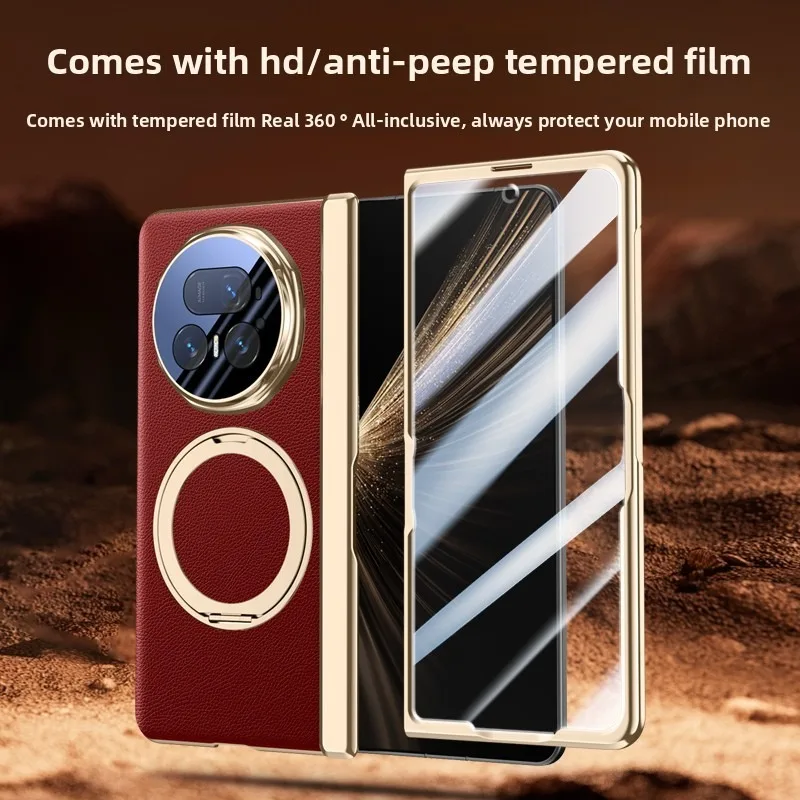 

Leather Skin feel Stand Cases For Huawei HONOR Magic V5 5G Magnetic Flip Protection Glass Srceen Protector Ring Holder Cover +