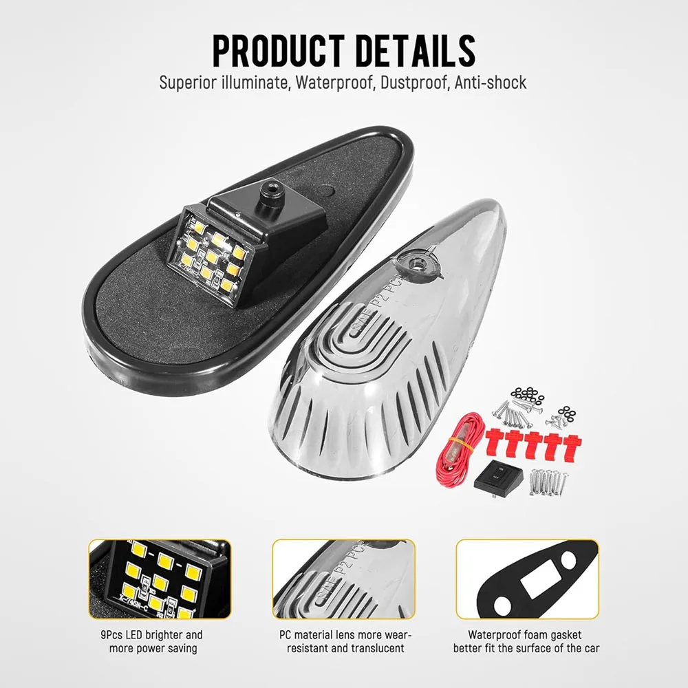 

5PCs Cab Lights Cab Marker Roof Running Light 9LED Teardrop Lamps For Trucks Vans Pickups Semis RVs