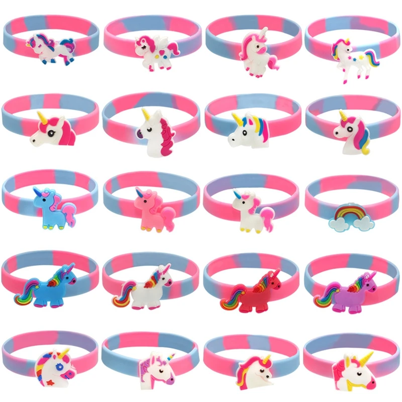 10/20PCS Colorful Cartoon Silicone Wrist Bracelets Kids Unicorn Birthday Party Favor Gifts Theme Unicorn Party Gift Bag Fillers