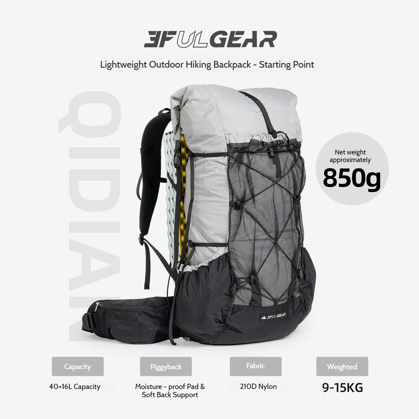 3F UL GEAR QIDIAN 40+16L Ultralight Backpack 210D Nylon Waterproof Outdoor Camping Hiking Climbing Travel Bag for Men and Women