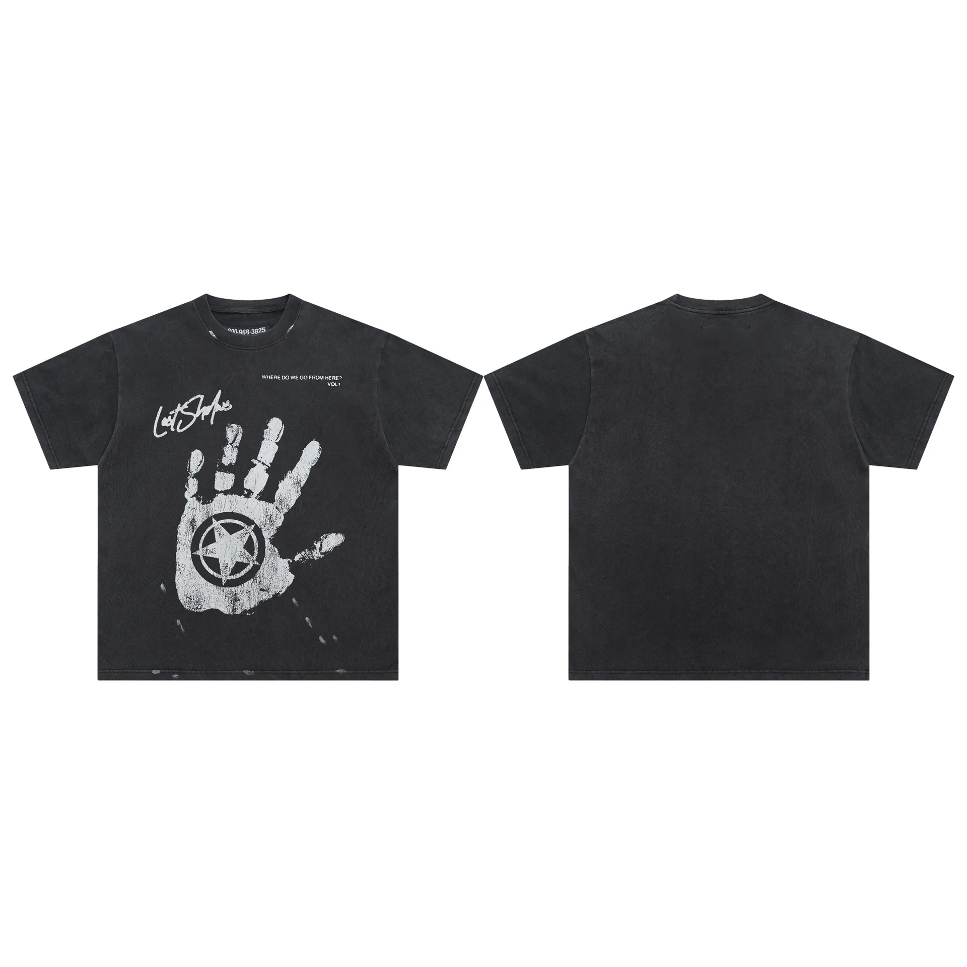 LOSTSHDWS 2026 American Streetwear Short-Sleeve T-Shirt Unisex Versatile Graffiti Print Distressed Finish