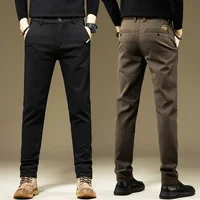 Pantalones KUBRO para hombre, pantalones informales de algodón de Color sólido para primavera y otoño, pantalones rectos de trabajo de negocios, pantalones negros y grises de moda de alta calidad