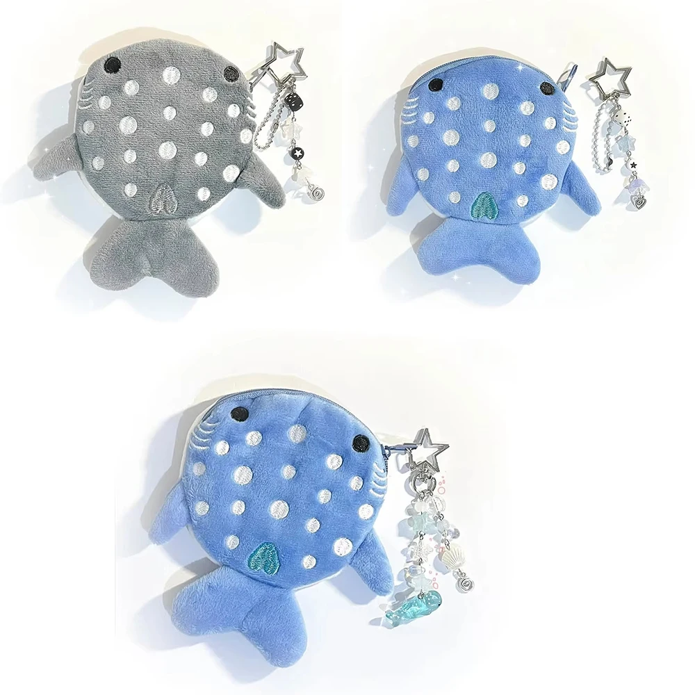 

Плюшевый кошелек для монет с изображением акулы, милый CBlue Whale Dice, брелок со звездой и бусинами, органайзер для кабеля для передачи данных, сумка на молнии, маленький подарок