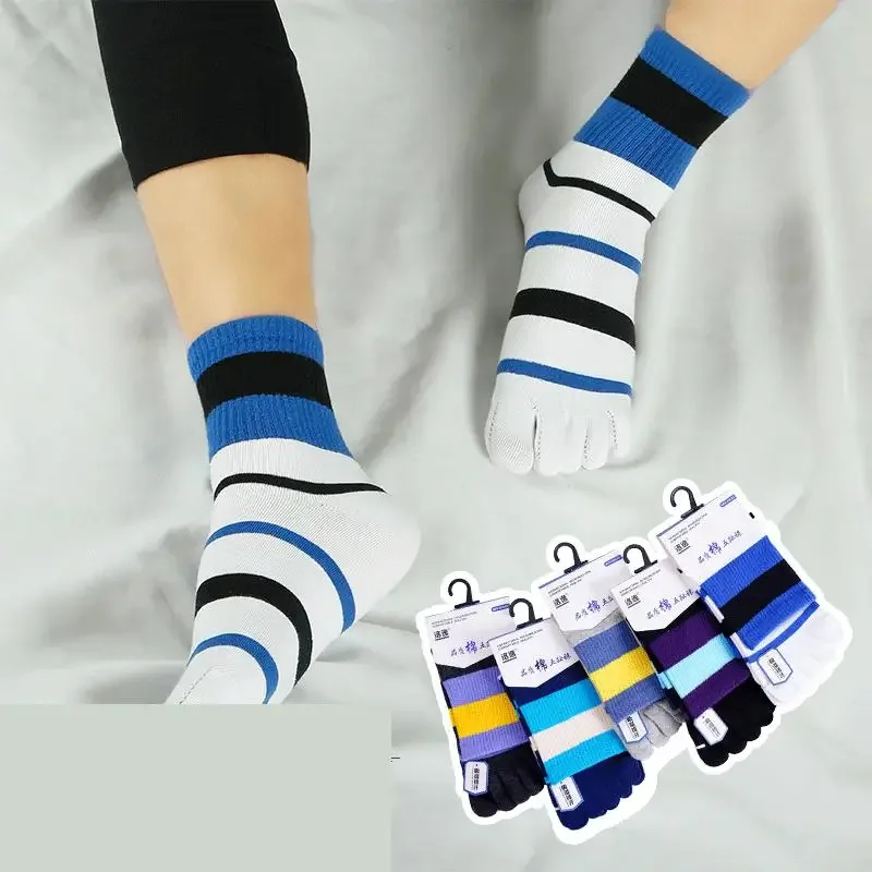 

Носки в полоску с пятью пальцами, осенние и зимние носки с горизонтальным узором для взрослых, спортивные мужские носки для отдыха
