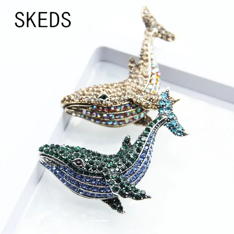 SKEDS Exquisite Rhinestone Whale Brooches For Women Animal Boutique Shining Banquet Clothing Accessories Pin Brooches Jewelry