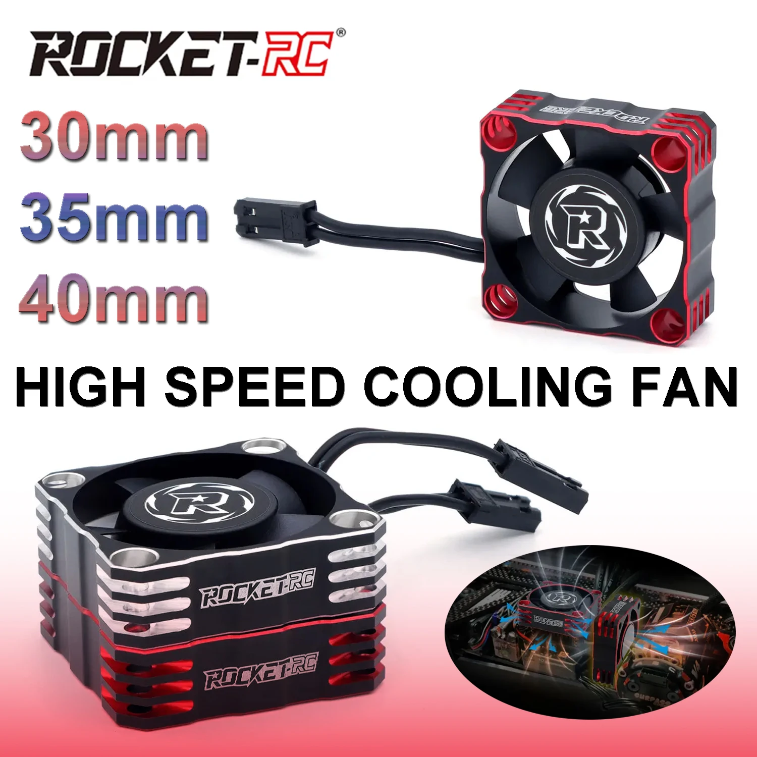 Rocket-Rc 30mm 35mm 40mm V3 High Speed Cooling Fan 16000RPM / 8.4V Aluminum for 1/10 RC Model Car 540/550 Brushless Motor ESC