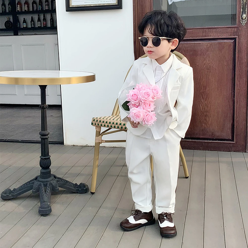 

White Boys Suits Single Breasted Notch Lapel Formal Party Wedding Clothing Sets Performance Graduation Tuxedo (Blazer+Pants)
