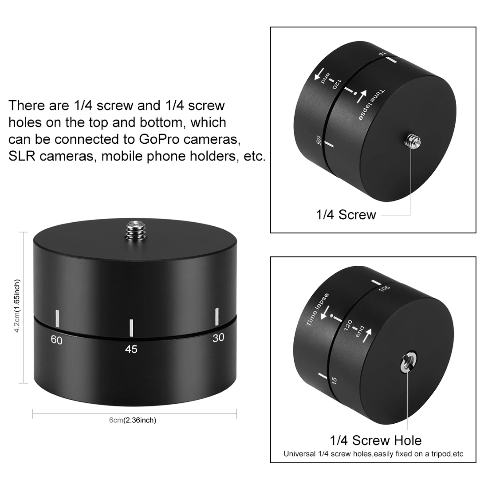 360 degree 60min Auto Timer Rotate Base Timelapse Tripod Heads Time Lapse Stabilizer for GoPro/ Xiaoyi & Action Cameras