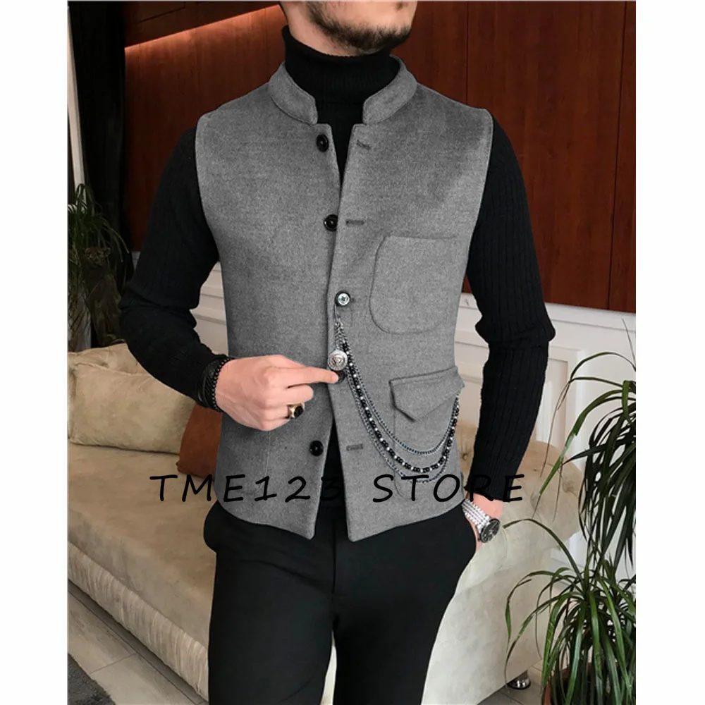 New Men\'s Wool Vest Suit Vest Slim Single breasted Designer Brand Sleeveless Formal Coat Top Adult Dress Tuxedo 2023