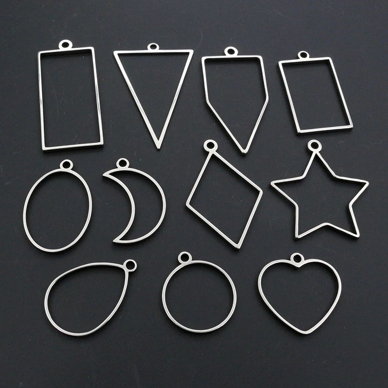 10 pièces ovale rond coeur lune forme cadre en acier inoxydable lunette anneaux pour bricolage boucle d'oreille collier pendentif breloques fabrication de bijoux